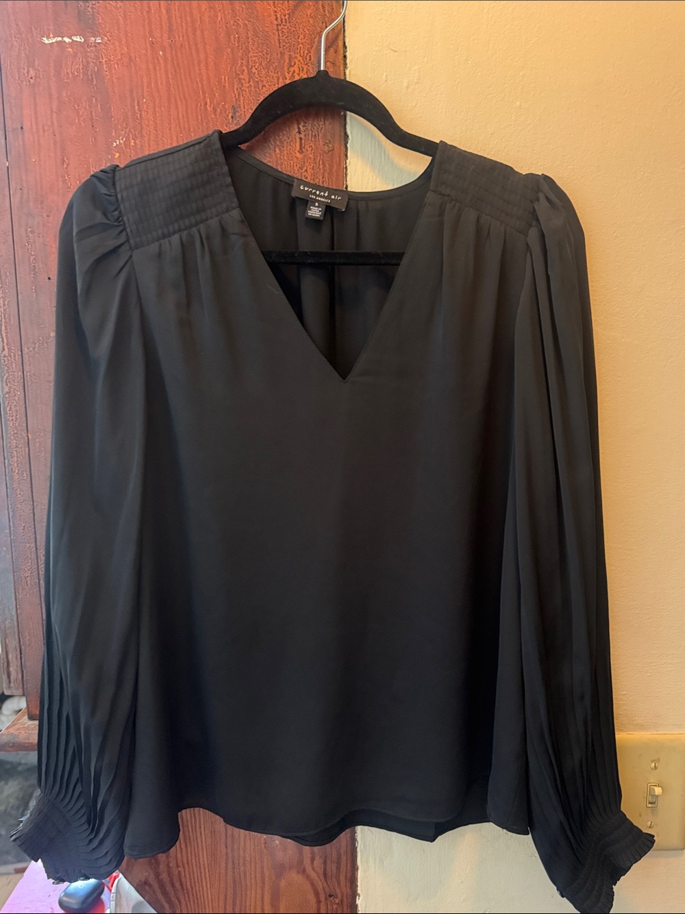 Current Air Black V-Neck Smocked Shoulder Blouse